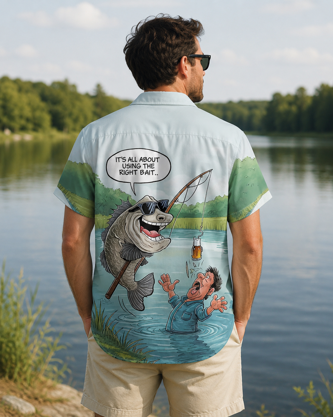 Men's Funny Fish Using Beer As Bait Hawaiian Shirt