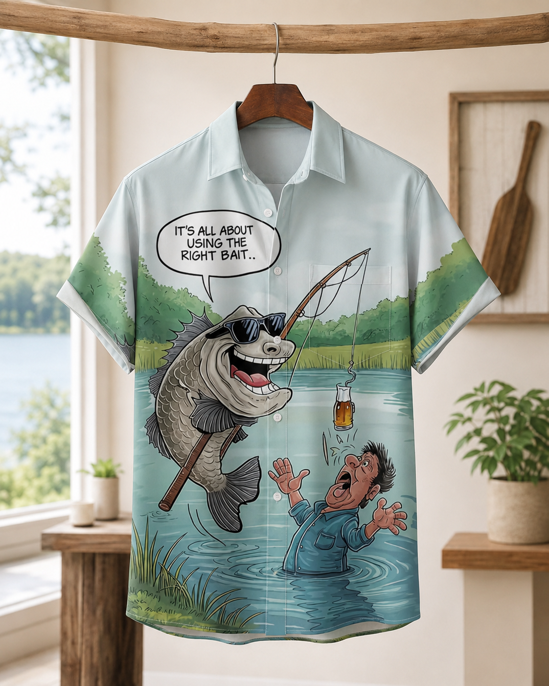 Men's Funny Fish Using Beer As Bait Hawaiian Shirt