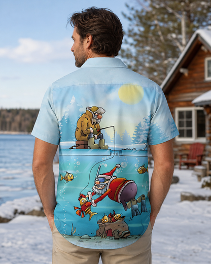 Men's Funny Santa Ice Fishing Underwater Hawaiian Shirt