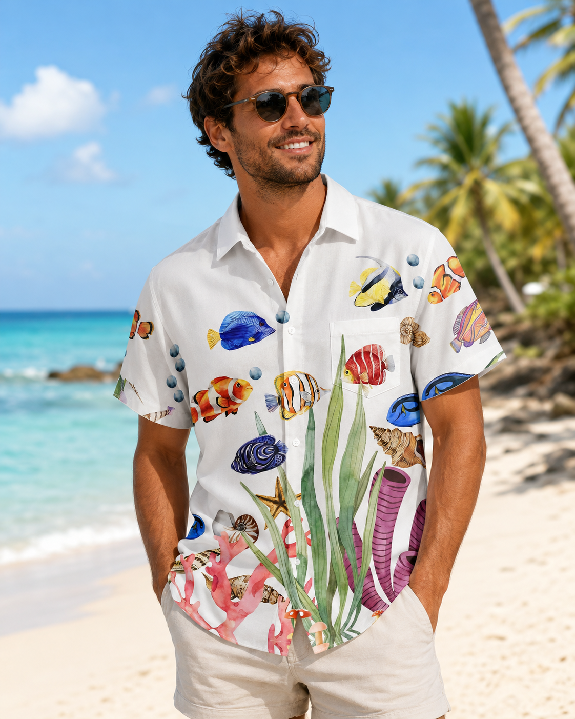 Men's Tropical Fish Aquarium Hawaiian Shirt | Short Sleeve