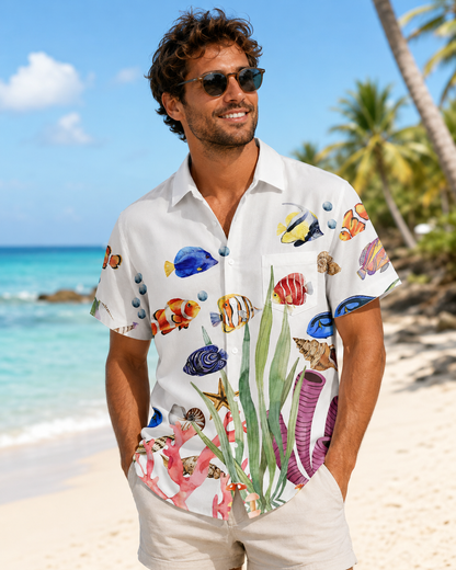 Men's Tropical Fish Aquarium Hawaiian Shirt | Short Sleeve