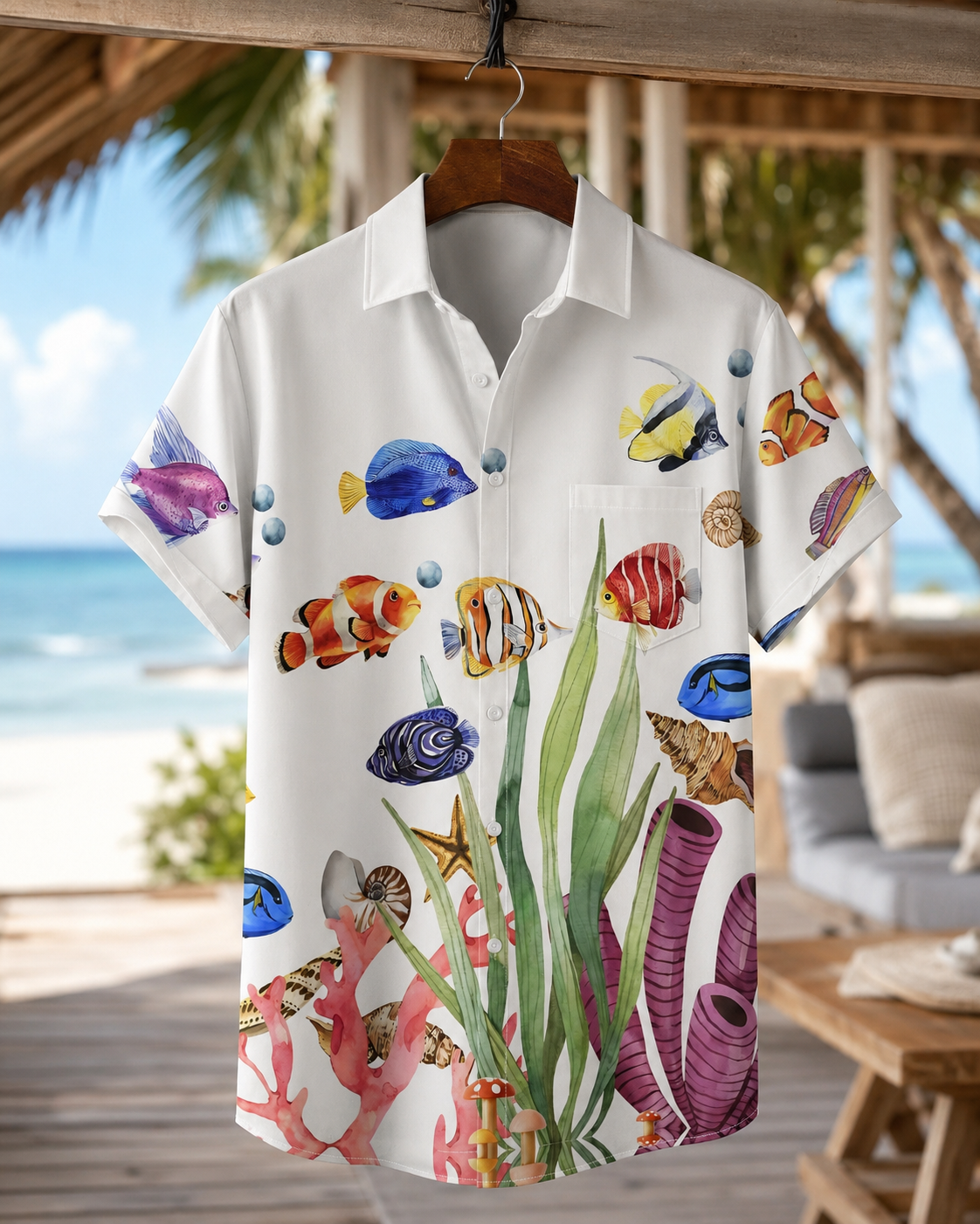 Men's Tropical Fish Aquarium Hawaiian Shirt | Short Sleeve