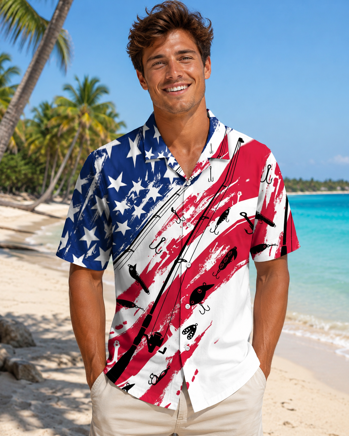Men's American Flag Fishing Patriotic Shirt | Short Sleeve