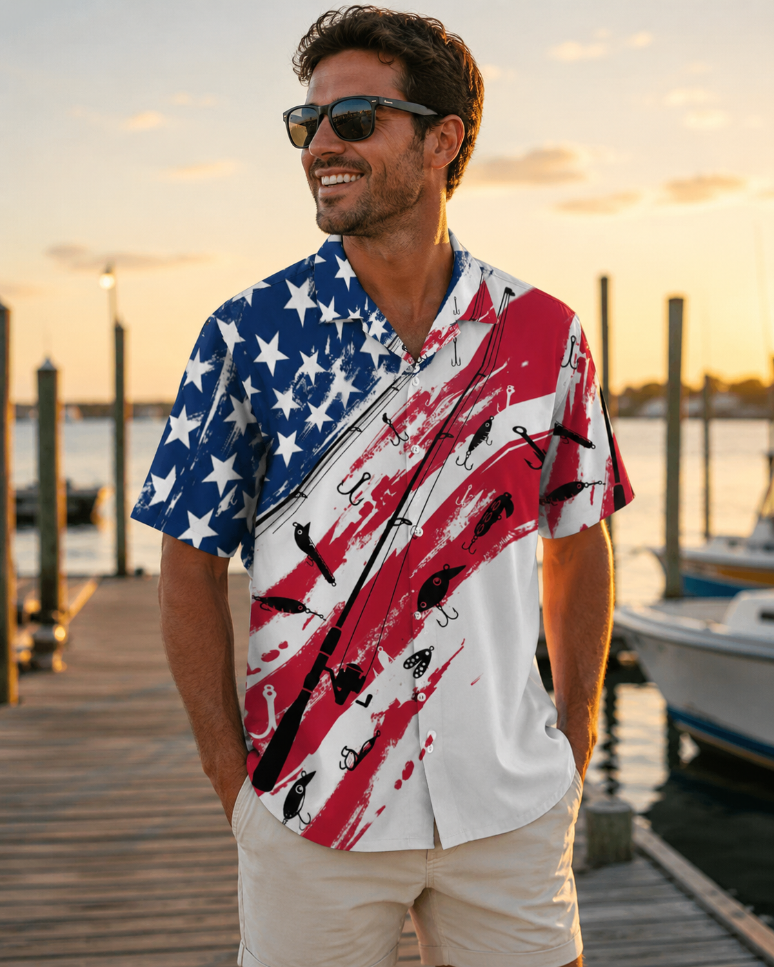 Men's American Flag Fishing Patriotic Shirt | Short Sleeve