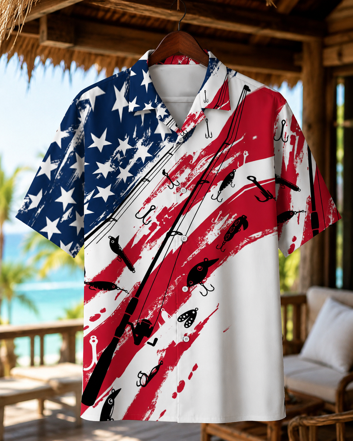 Men's American Flag Fishing Patriotic Shirt | Short Sleeve
