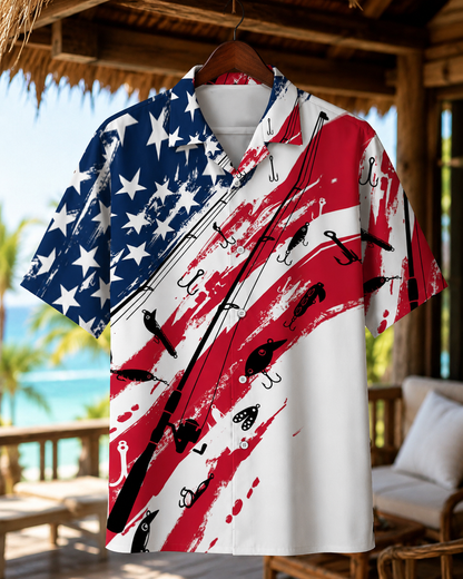 Men's American Flag Fishing Patriotic Shirt | Short Sleeve