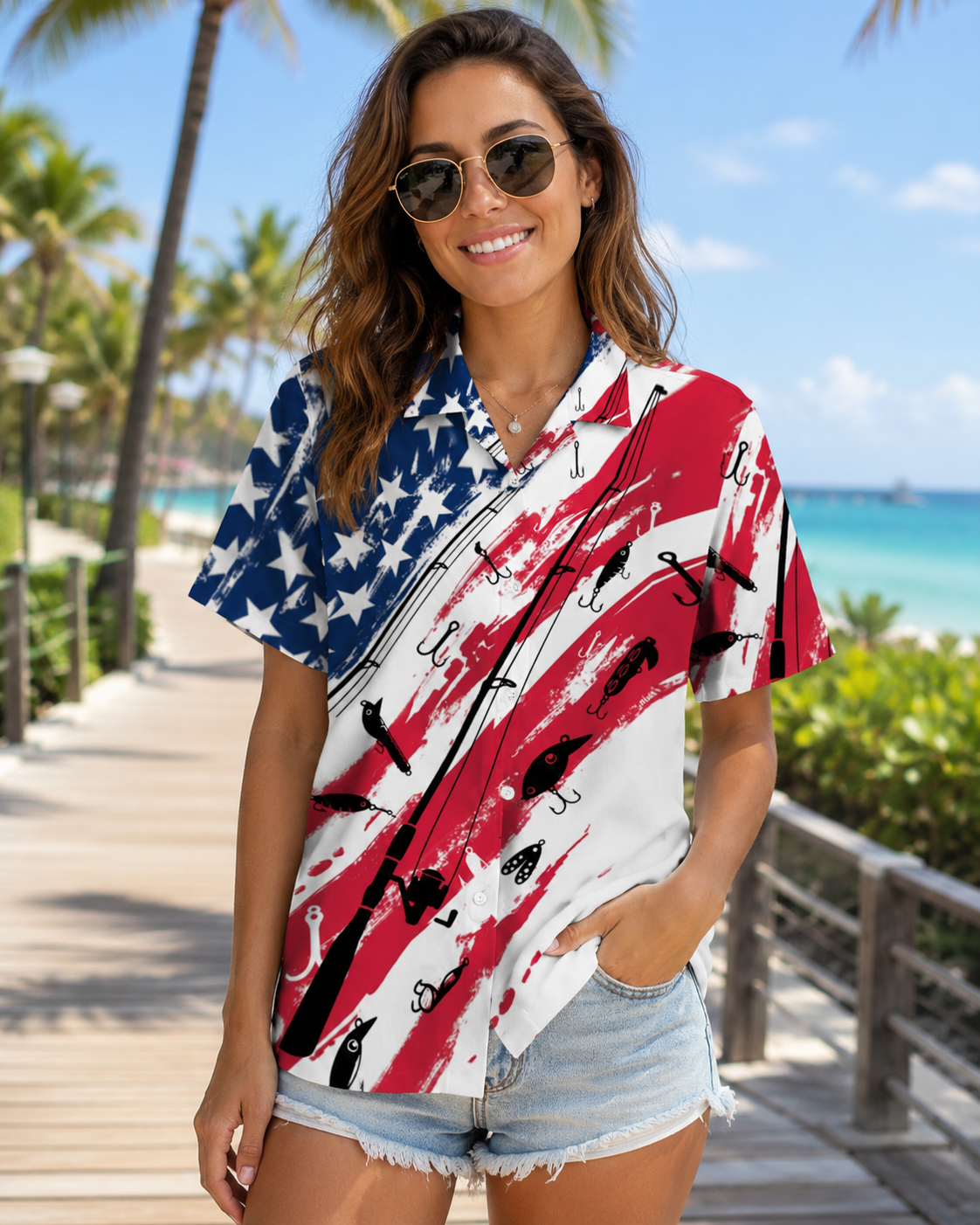 Men's American Flag Fishing Patriotic Shirt | Short Sleeve