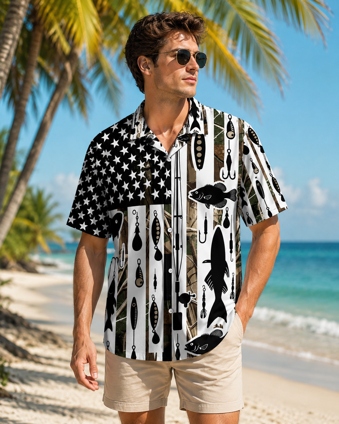 Men's American Flag Camo Fishing Shirt | Short Sleeve Shirt