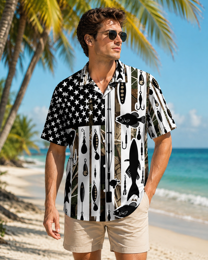 Men's American Flag Camo Fishing Shirt | Short Sleeve Shirt