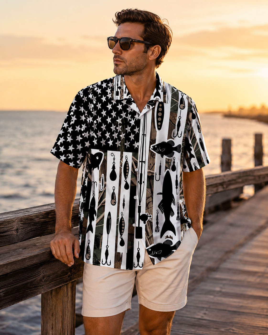 Men's American Flag Camo Fishing Shirt | Short Sleeve Shirt