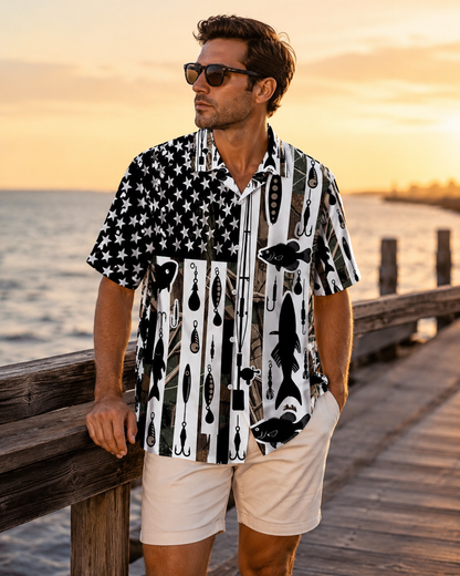 Men's American Flag Camo Fishing Shirt | Short Sleeve Shirt