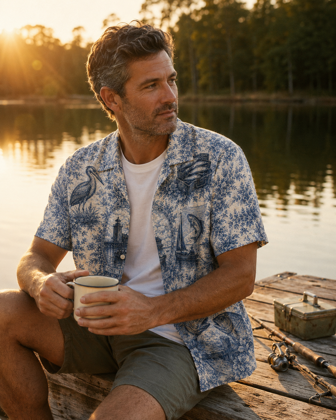 The Heron & Harbor Hawaiian Shirt — Indigo Toile