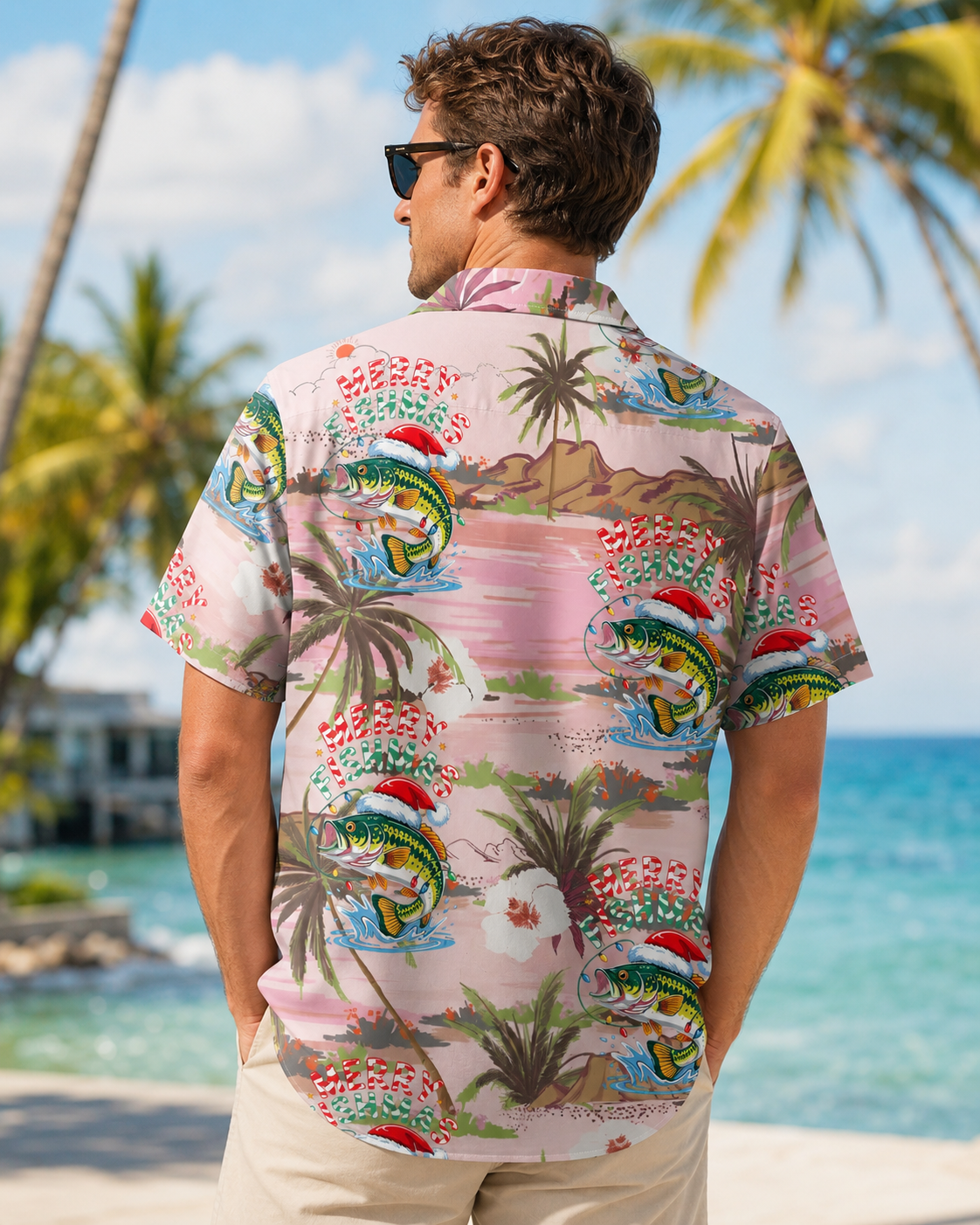 Merry Christmas Bass Fish Tropical Men's Hawaiian Shirt