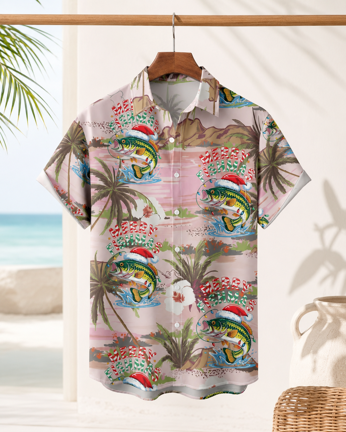 Merry Christmas Bass Fish Tropical Men's Hawaiian Shirt