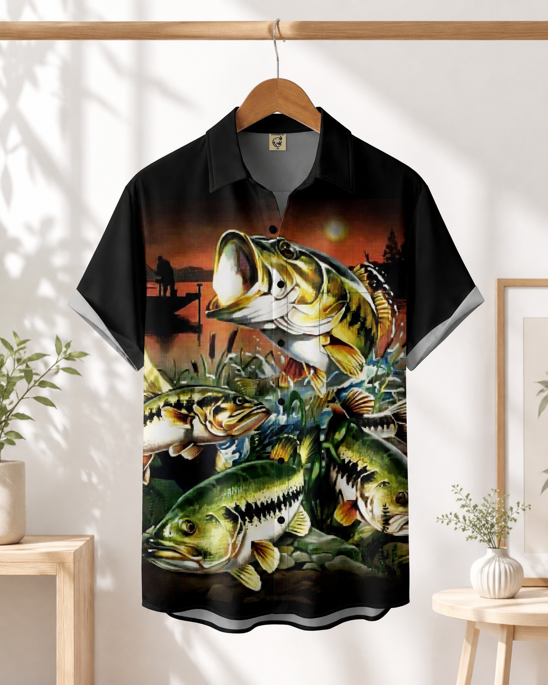 Largemouth Bass Sunset Men's Fishing Hawaiian Shirt