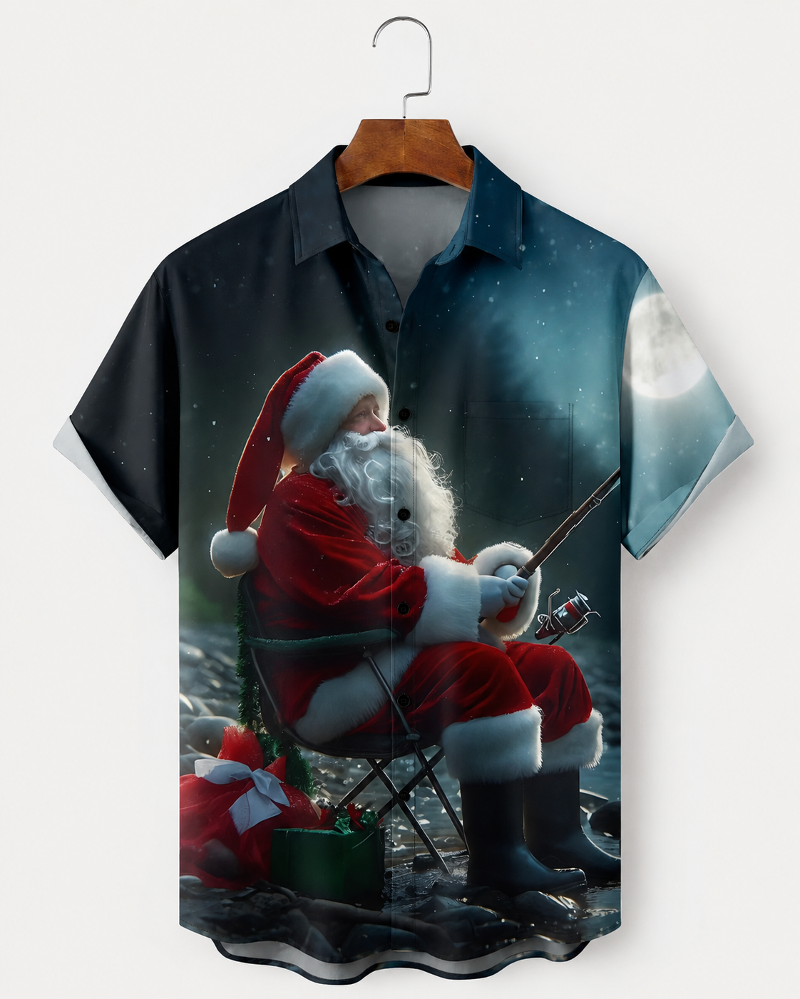 Santa Claus Fishing Night Men's Christmas Hawaiian Shirt