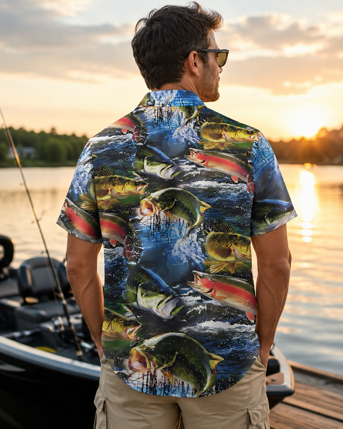 Bass & Trout All-Over Print Men's Fishing Hawaiian Shirt