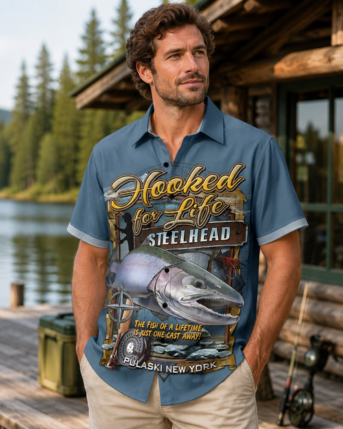 Hooked For Life Steelhead Pulaski New York Fish Shirt