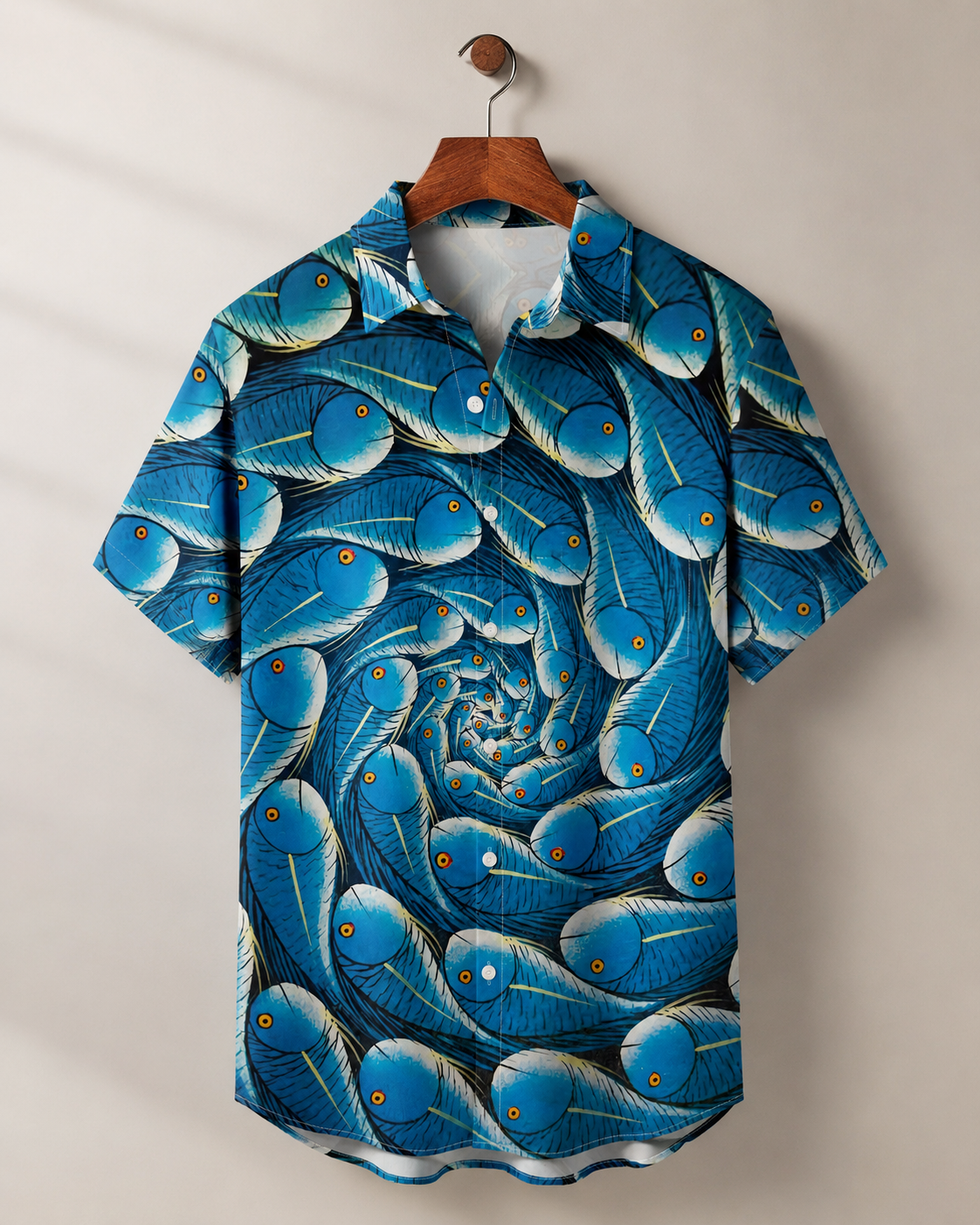 Men's Blue Fish Spiral Optical Illusion Hawaiian Shirt