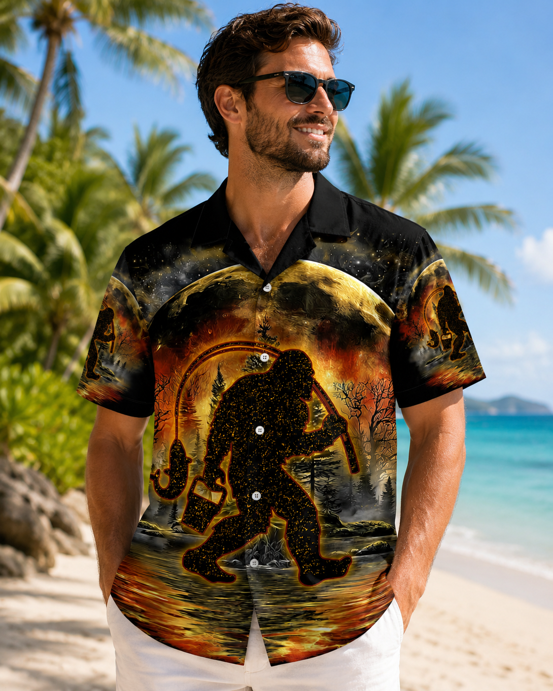 Men's Bigfoot UFO Psychedelic Fishing Shirt | Short Sleeve