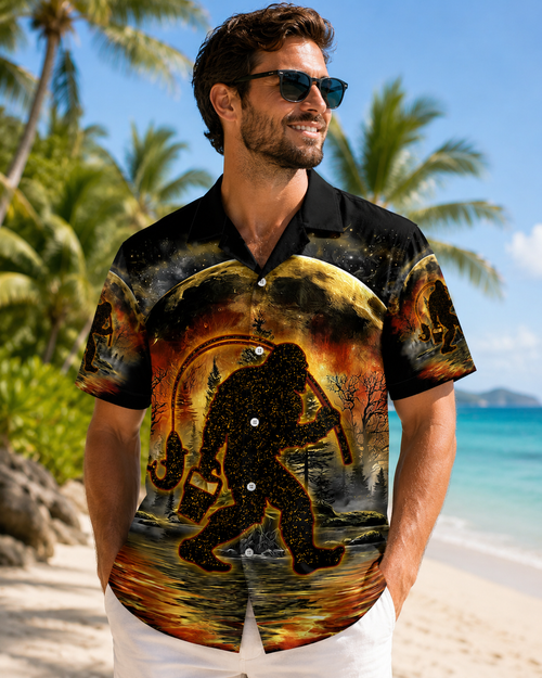 Men's Bigfoot UFO Psychedelic Fishing Shirt | Short Sleeve