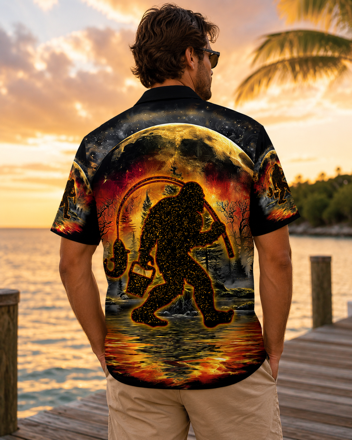 Men's Bigfoot UFO Psychedelic Fishing Shirt | Short Sleeve
