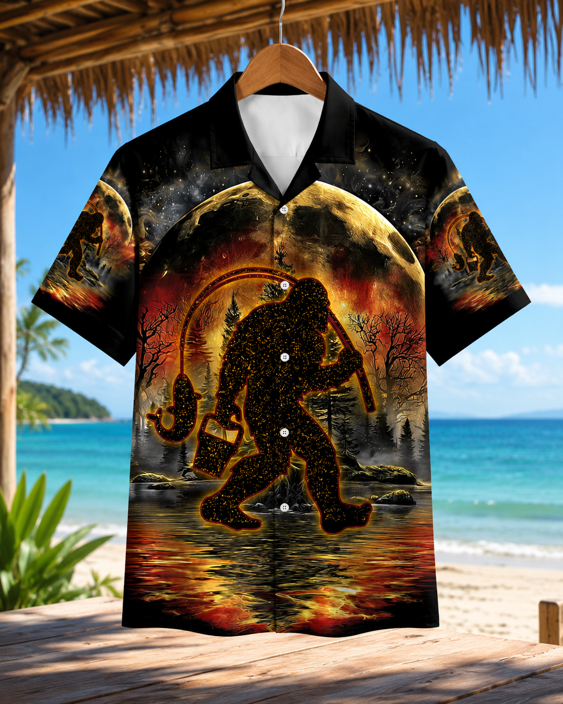 Men's Bigfoot UFO Psychedelic Fishing Shirt | Short Sleeve
