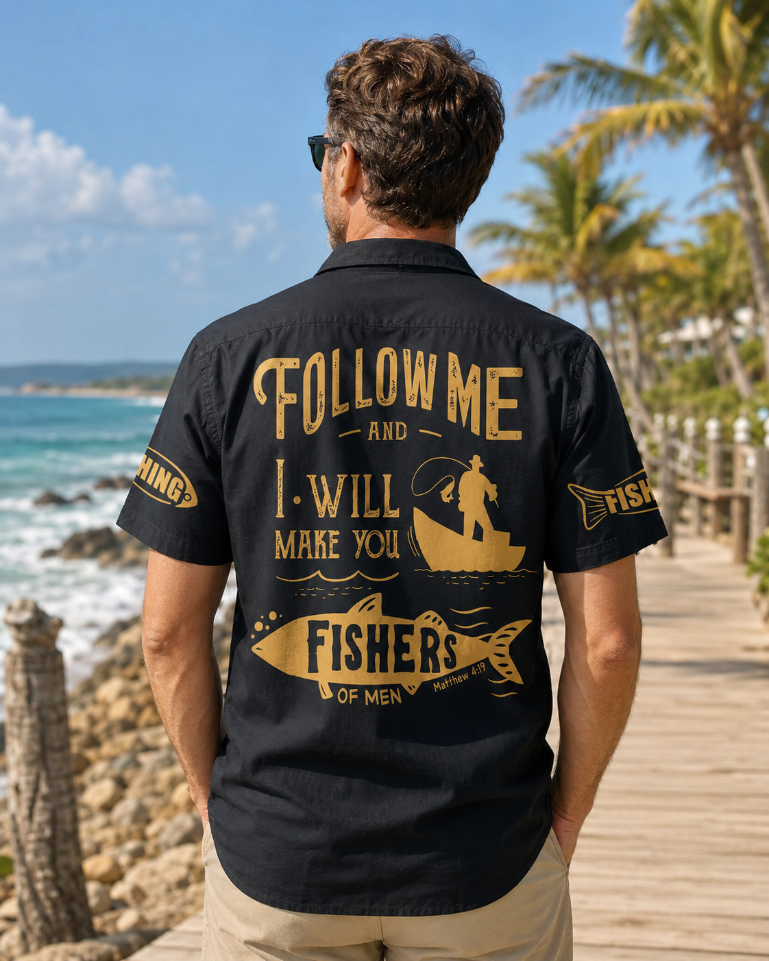 Men's Follow Me Fishers Of Men Christian Fishing Shirt