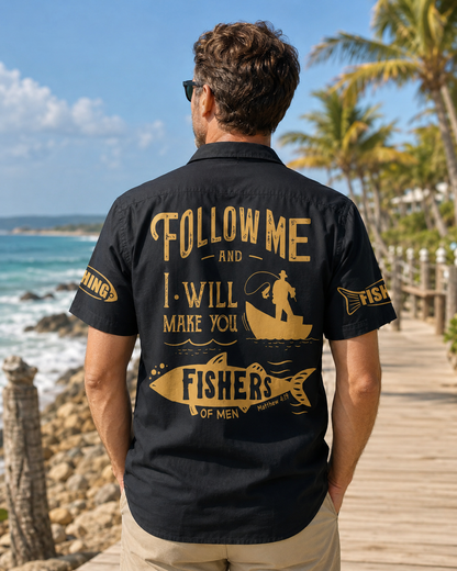 Men's Follow Me Fishers Of Men Christian Fishing Shirt