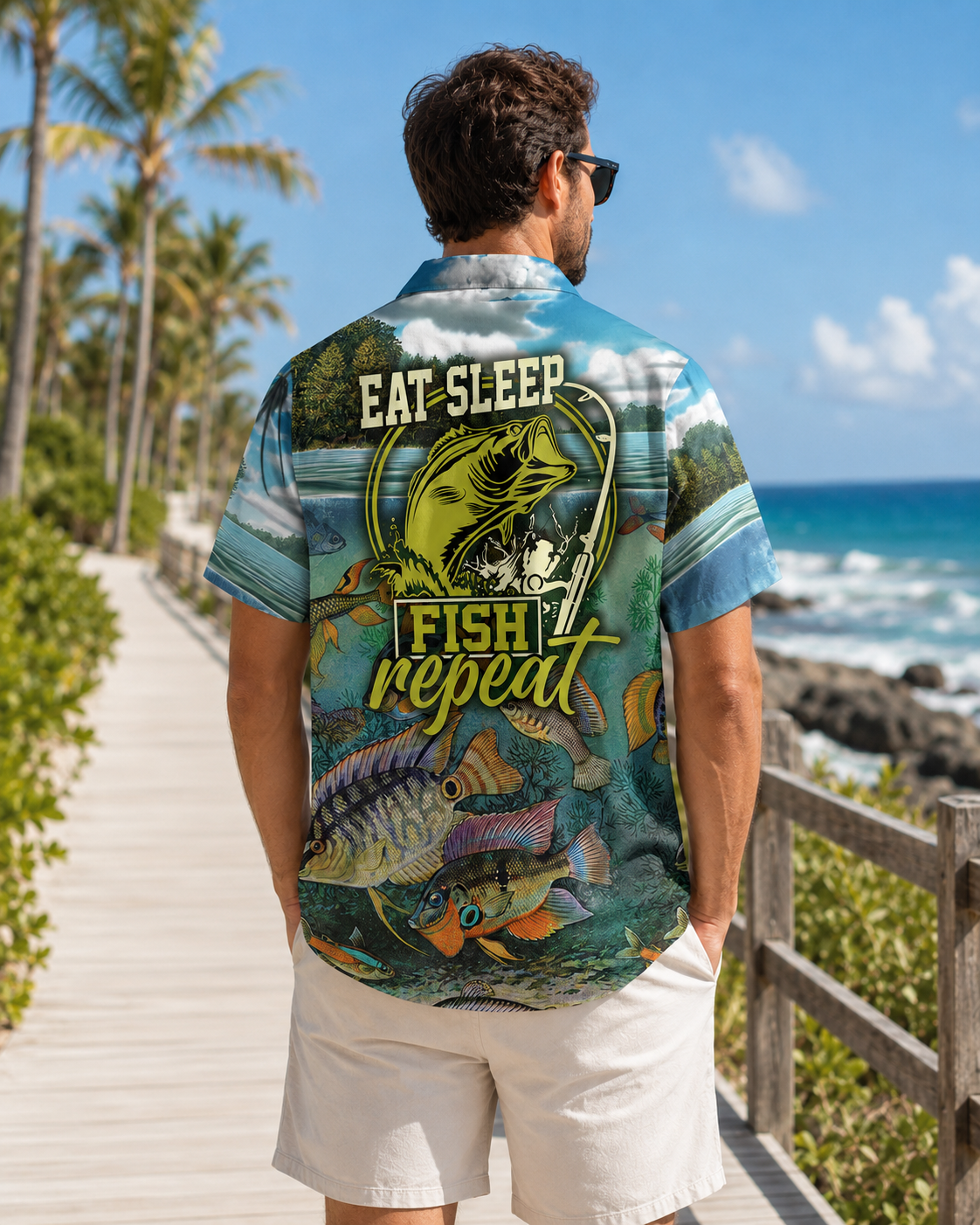 Men's Freshwater Fish Lake Scene Hawaiian Shirt | Short Sleeve