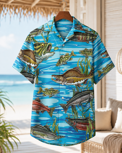 Men's Bass Fishing Hawaiian Shirt | Short Sleeve Angler Shirt