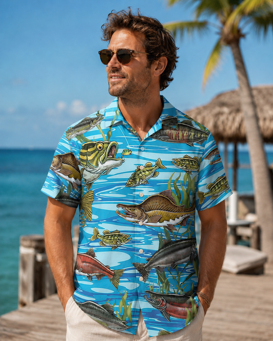 Men's Bass Fishing Hawaiian Shirt | Short Sleeve Angler Shirt