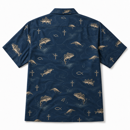 Christian Bass Fishing Hawaiian Shirt with Cross