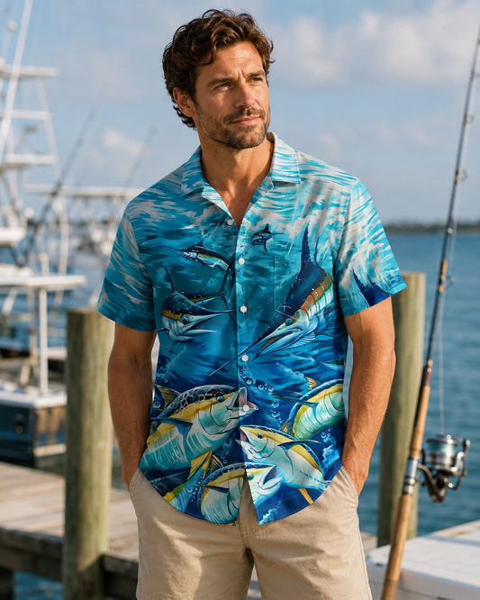 Blue Marlin Tuna Swordfish Deep Sea Hawaii Camp Shirt