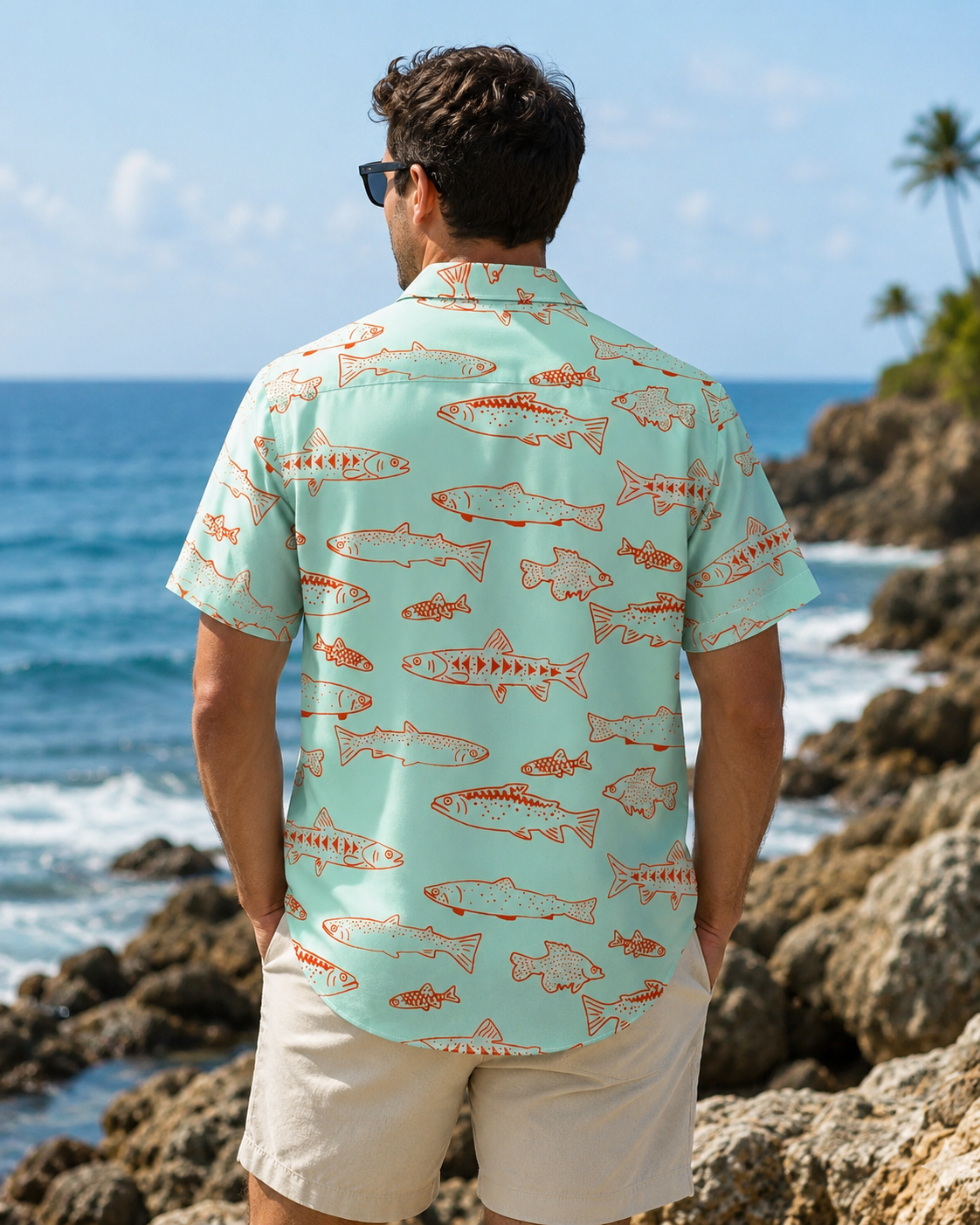 Bigfoot Fisherman Bass Fish Mint Men's Hawaiian Shirt