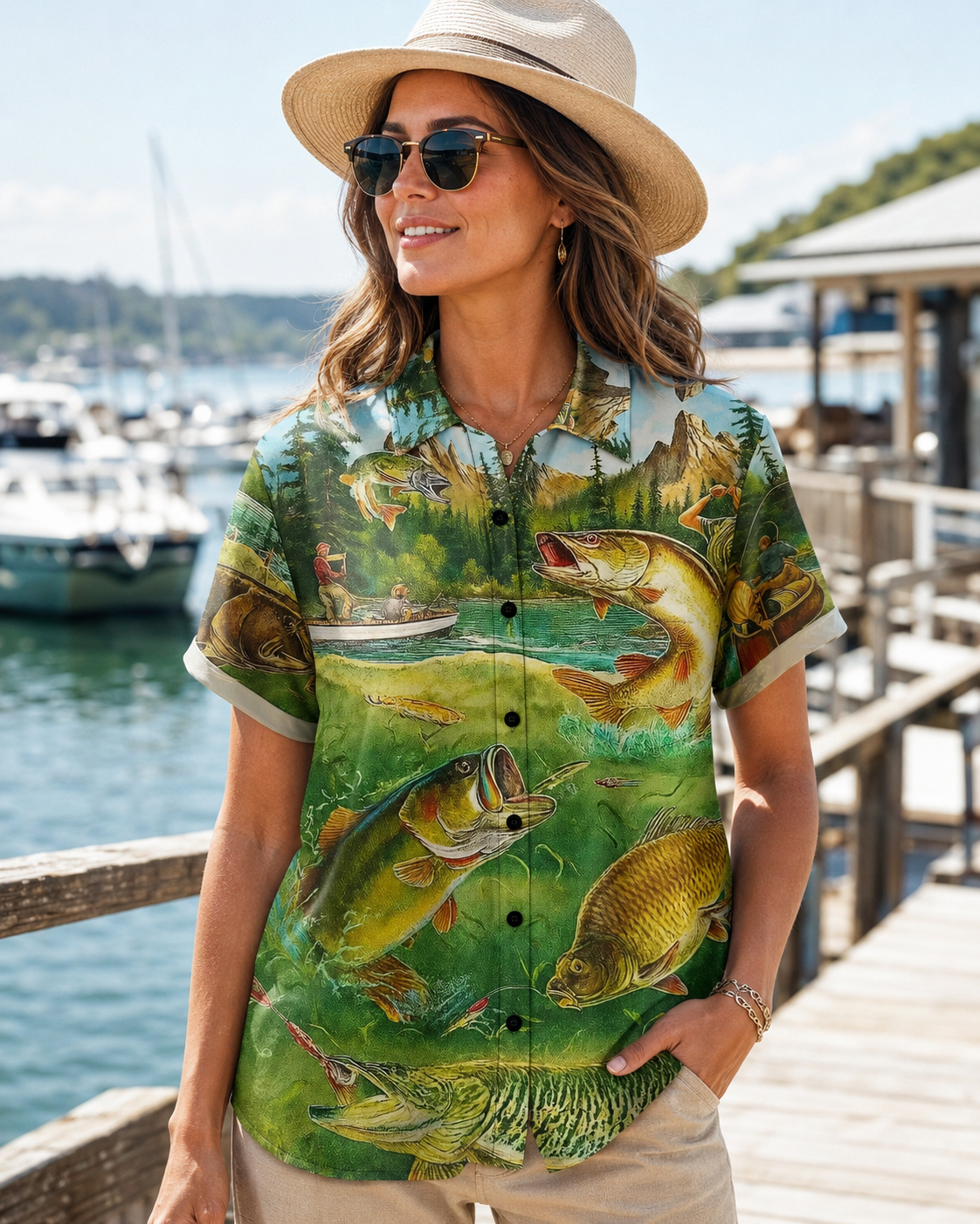 Men's Vintage Lake Fishing Hawaiian Shirt | Short Sleeve Shirt