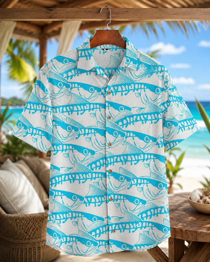 Men's Fish Bone Line Art Hawaiian Shirt | Short Sleeve Shirt