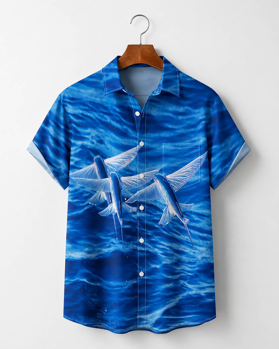 Men's Flying Fish Blue Ocean Wave Hawaiian Shirt