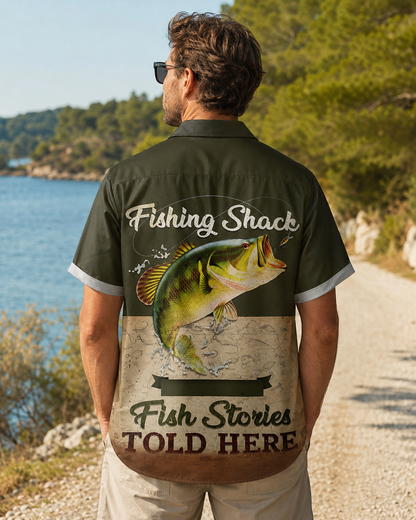 Men's Fishing Shack Fish Stories Bass Shirt | Short Sleeve