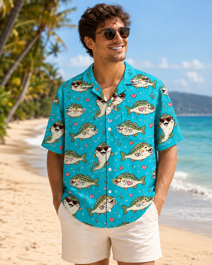 Cute Bass Fish Sunglasses Heart Men's Hawaiian Shirt
