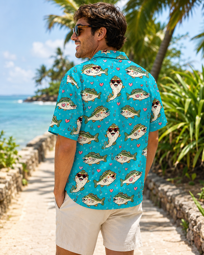 Cute Bass Fish Sunglasses Heart Men's Hawaiian Shirt