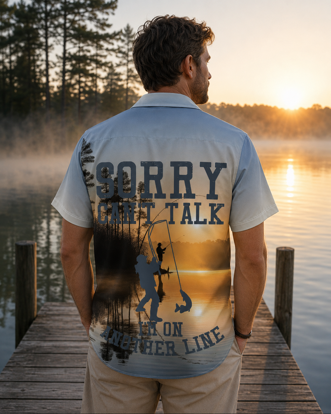 Sorry Can't Talk I'm On Another Line Fishing Men's Shirt