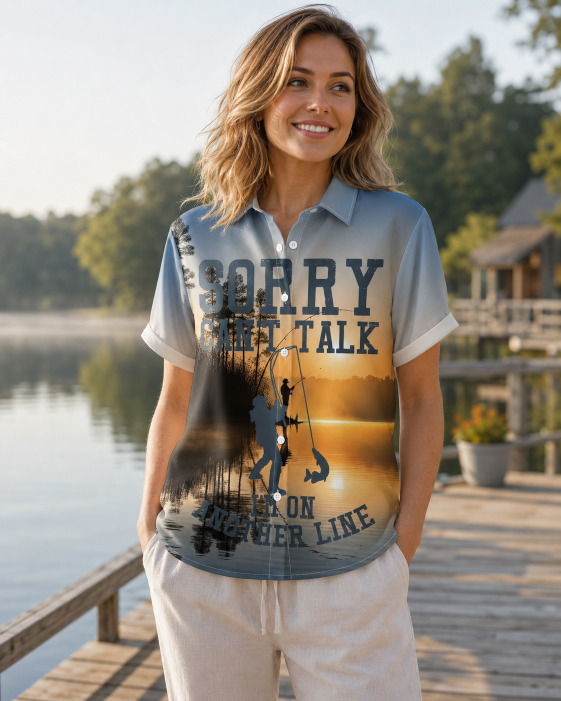 Sorry Can't Talk I'm On Another Line Fishing Men's Shirt