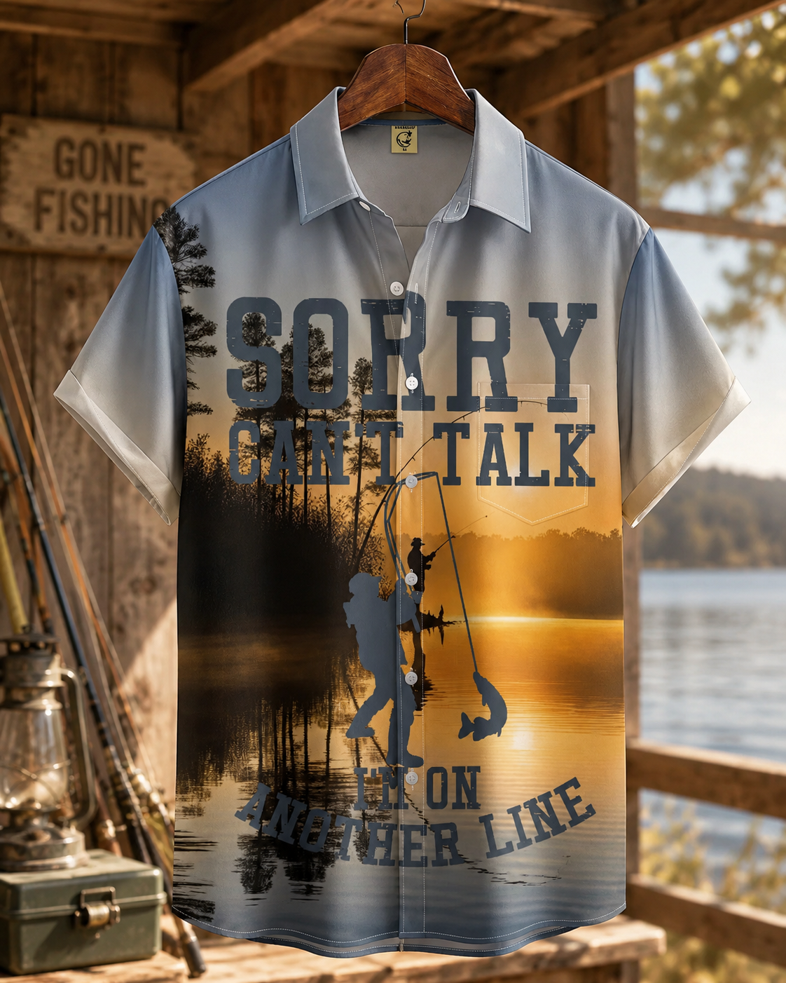 Sorry Can't Talk I'm On Another Line Fishing Men's Shirt
