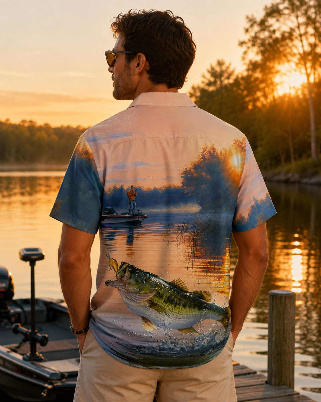 Men's Sunset Bass Fishing Hawaiian Shirt | Short Sleeve Shirt