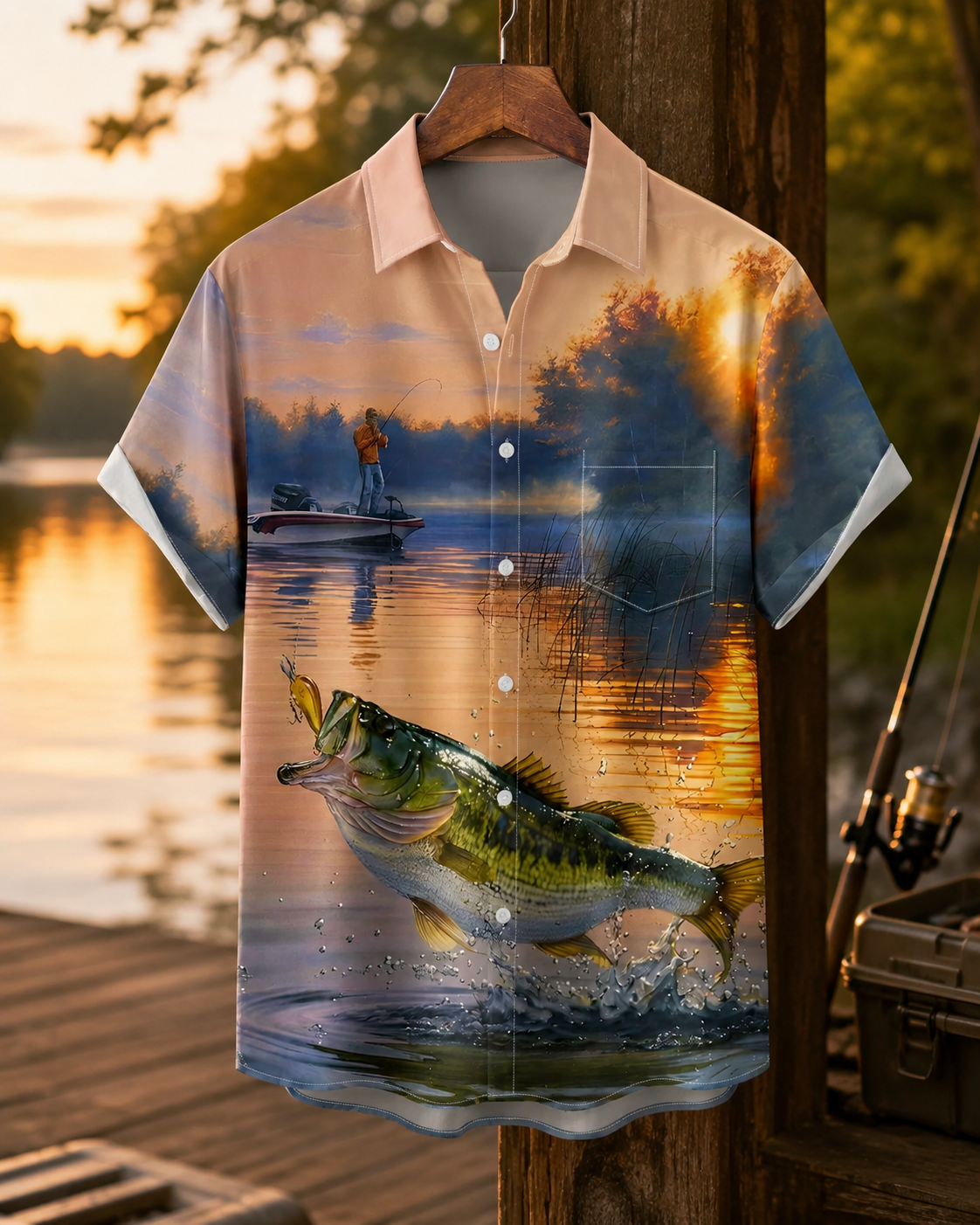 Men's Sunset Bass Fishing Hawaiian Shirt | Short Sleeve Shirt