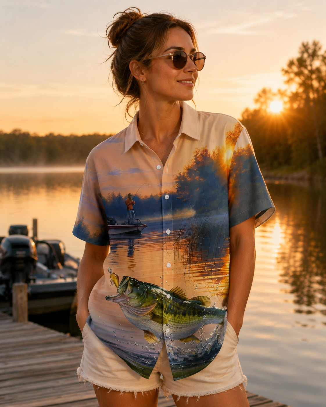 Men's Sunset Bass Fishing Hawaiian Shirt | Short Sleeve Shirt