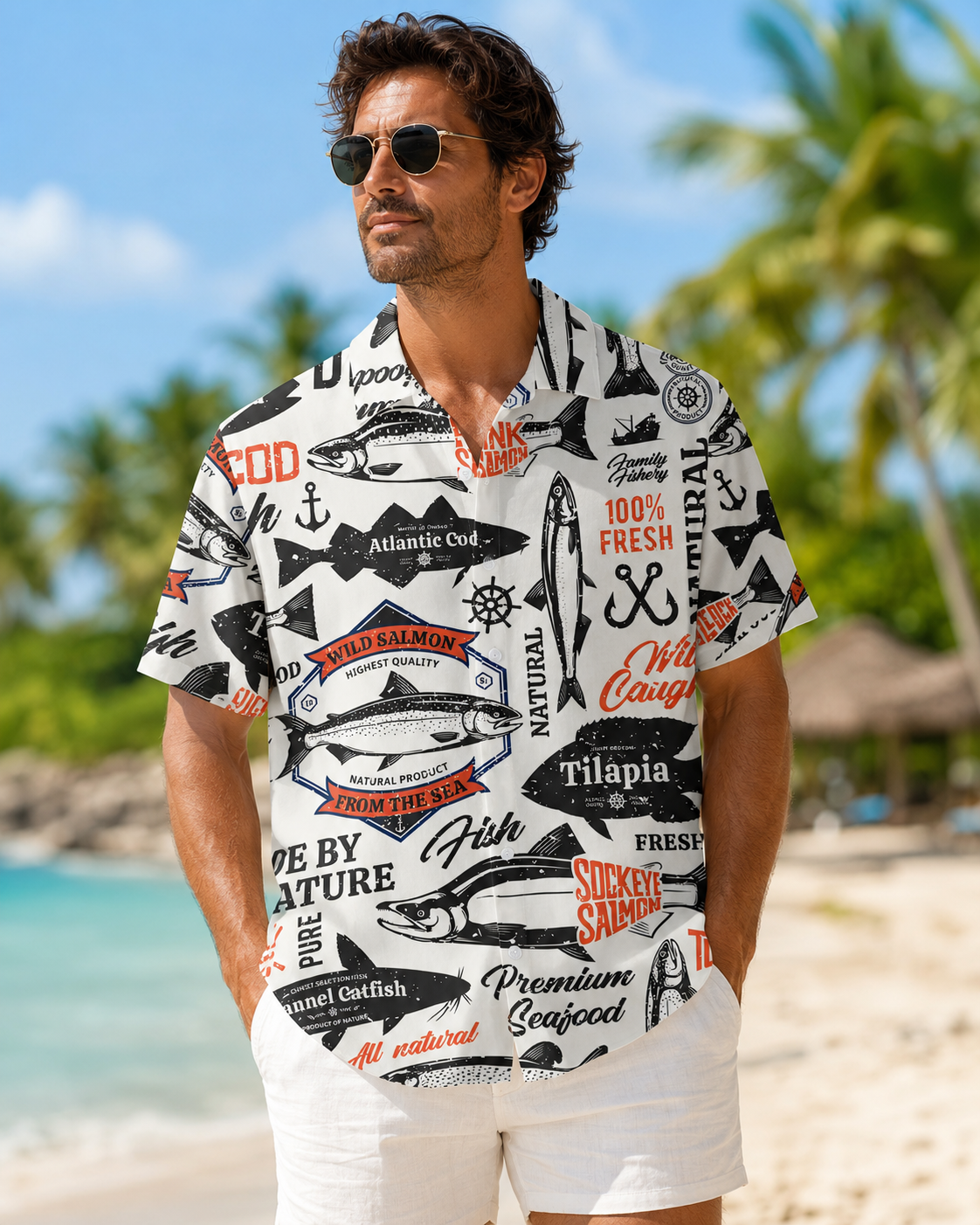 Men's Vintage Seafood Fishery Hawaiian Shirt | Short Sleeve