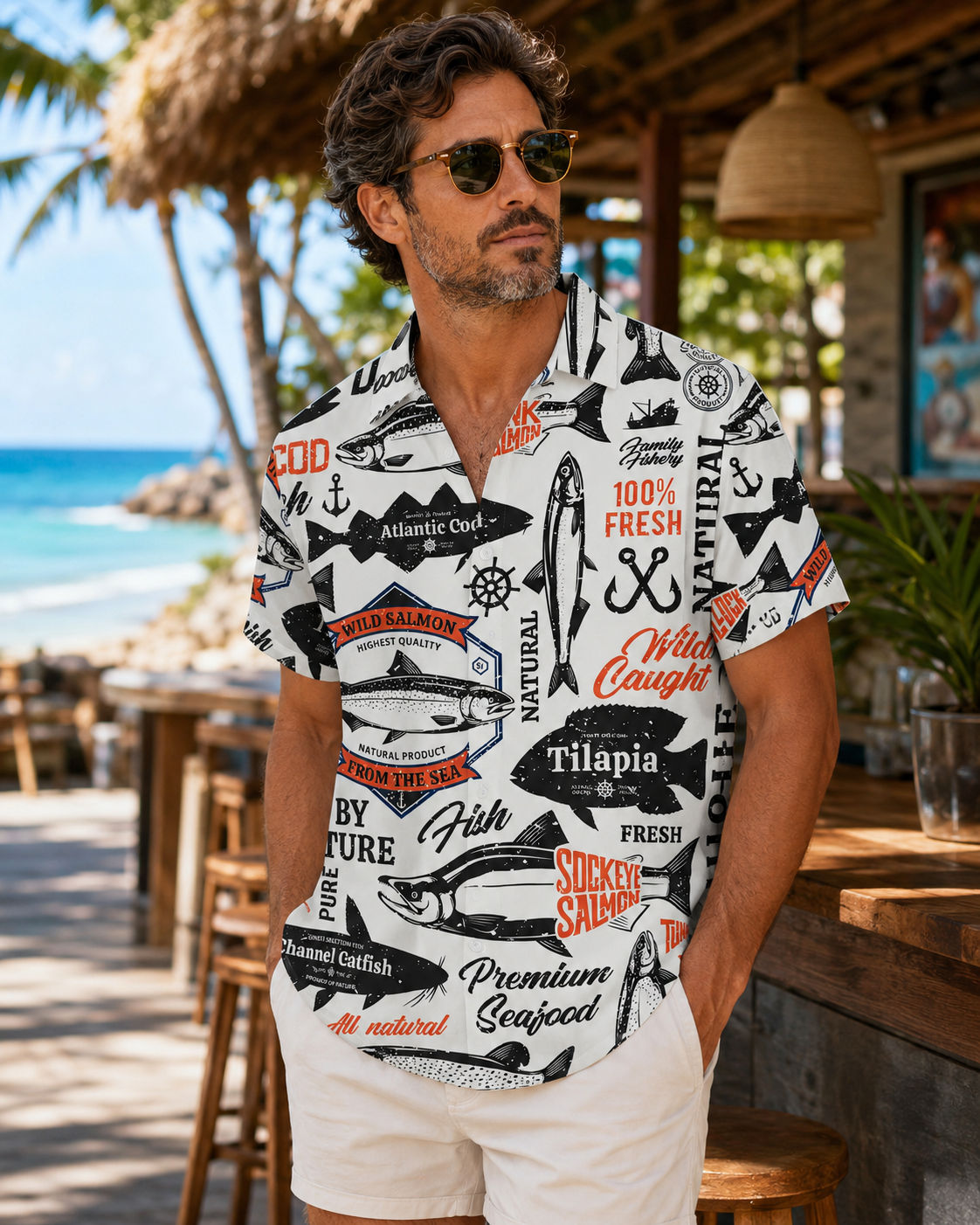 Men's Vintage Seafood Fishery Hawaiian Shirt | Short Sleeve