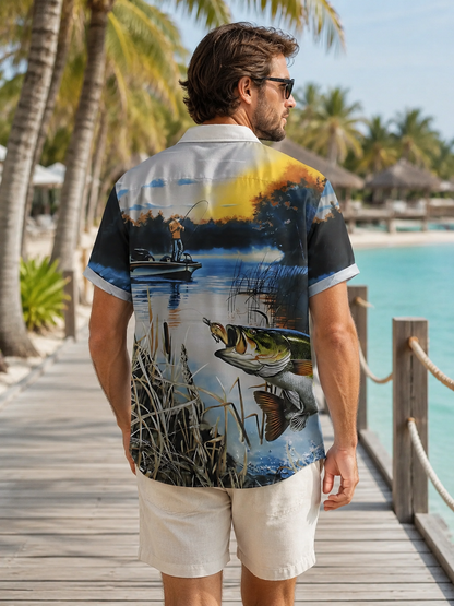 Men's Bass Fishing Scenic Hawaiian Shirt | Short Sleeve Shirt